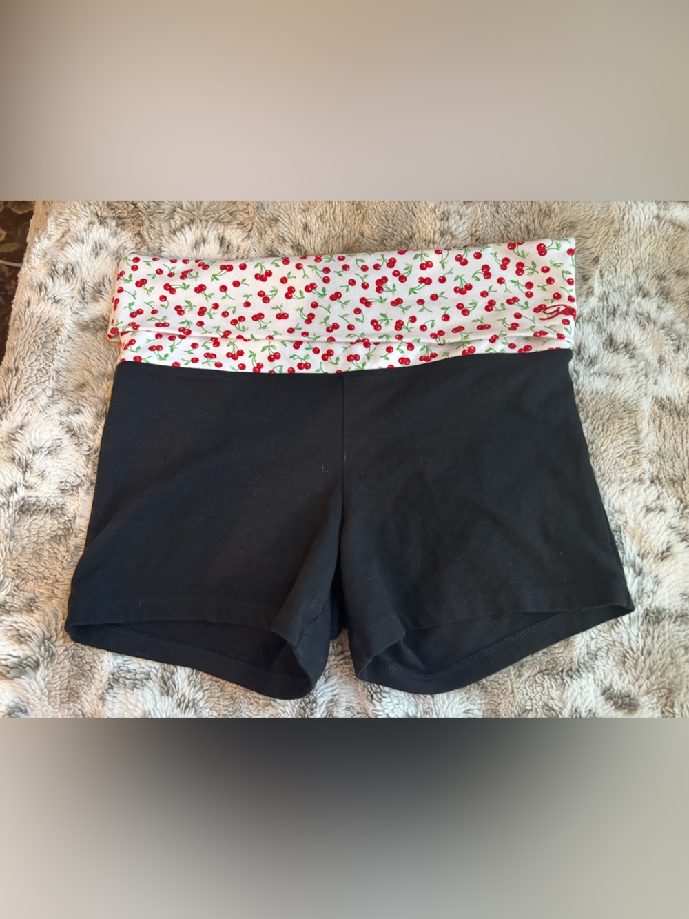 PINK Victoria's Secret Black Shorts with Cherry-Print Foldover Waistband